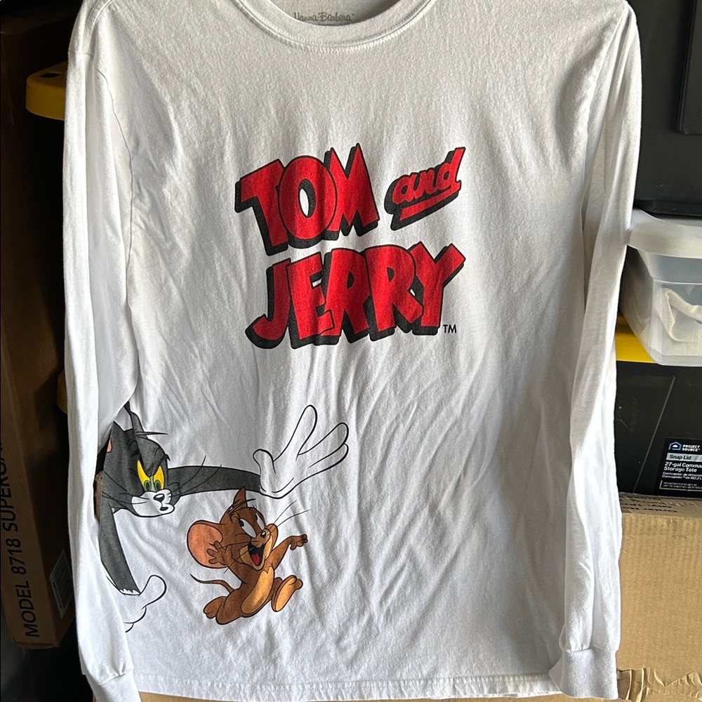 Tom and Jerry White Long Sleeve Men's Shirt